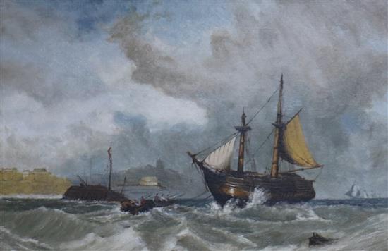 Dutch School circa 1900. oil of fishing boats off the Dutch coast